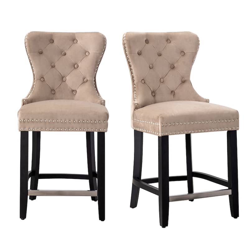 Carter 24" Wingback Tufted Nailhead Counter Stool (Set of 2)
