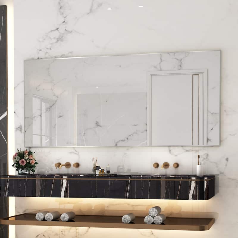 Aluminum Alloy Framed Wall Mounted Bathroom Vanity Accent Mirror in - 72" * 32" - Brushed Nickel