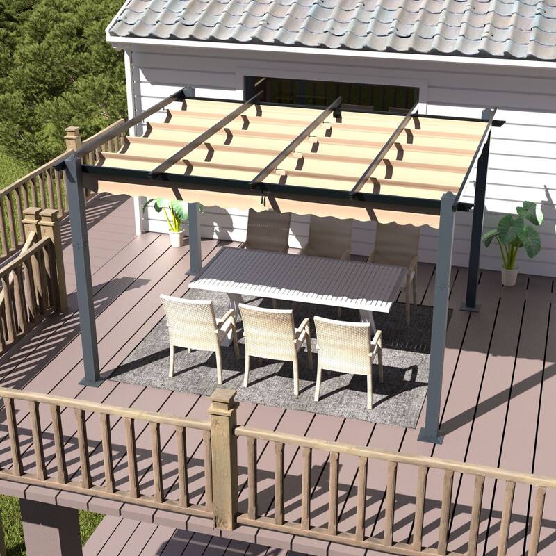 VEIKOUS 10' x 10' Outdoor Aluminum Pergola Gazebo with Retractable Canopy for Patio and Backyard