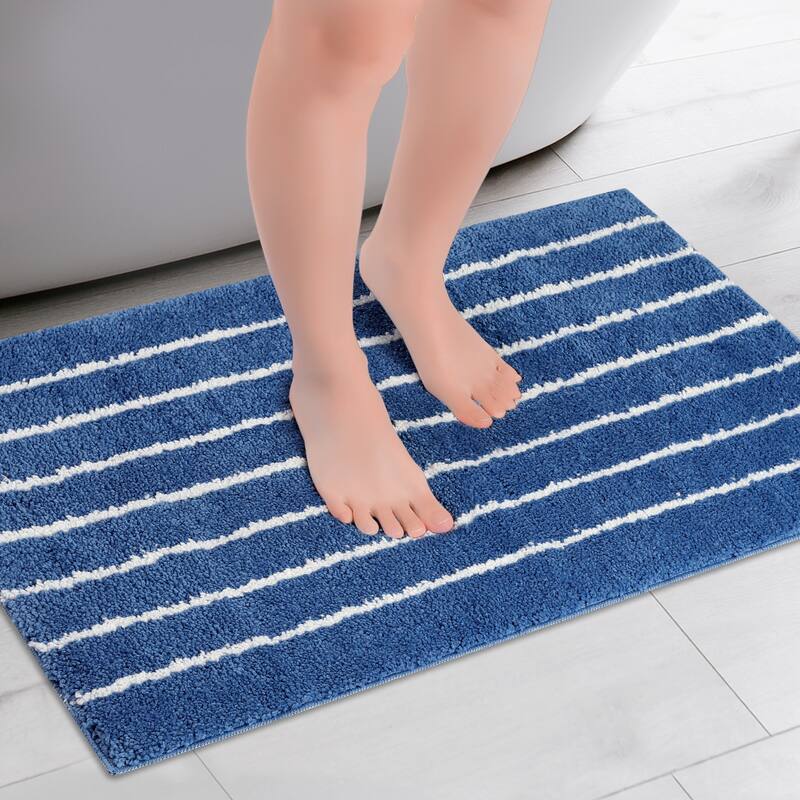 Striped Bathroom Rug, Non-Slip Soft Fluffy Bath Carpet, Water Absorbent Bathmat