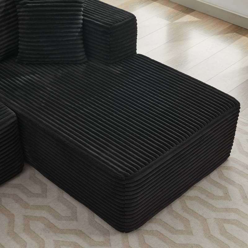 Floor Corduroy Upholstered L-shaped Sectional Sofa with Chaise