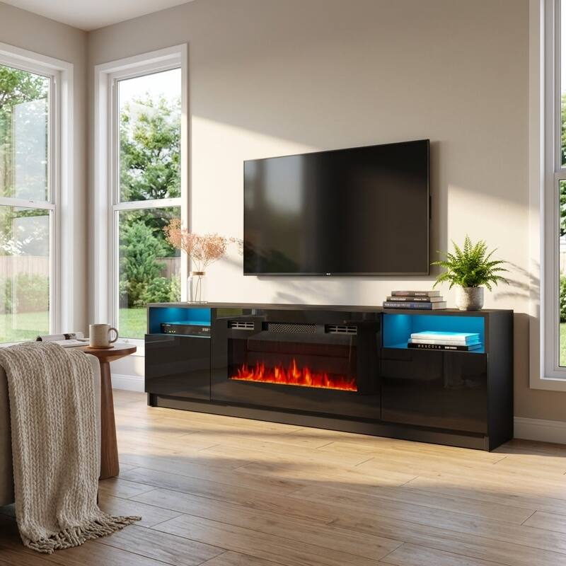Meble Furniture York Electric Fireplace TV Stand for up to 85" TVs - 78.7"W x 22.3"H