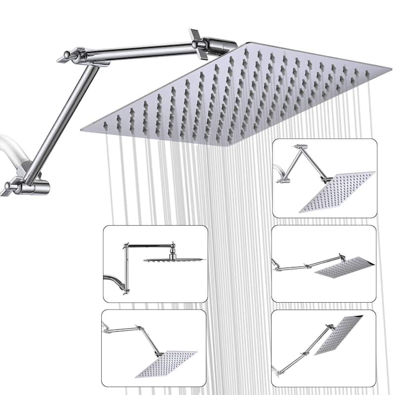 Bathlet 10 inch Rain Shower Head with Height/Angle Adjustable Extension Arm