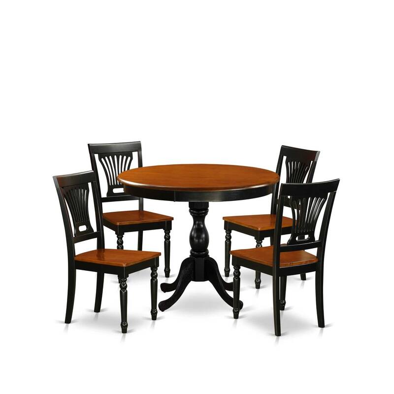 HomeStock 5-Piece Black and Cherry Finish Solid Wood Top Dining table with 4 Chairs with Slat Back