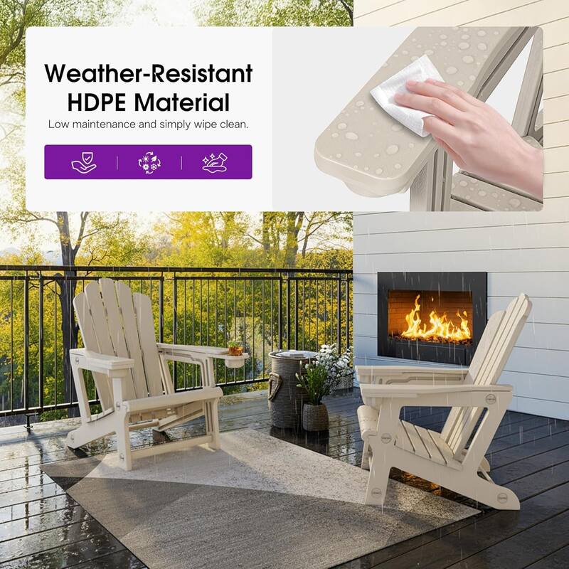 PURPLE LEAF All-Weather HDPE Adirondack Chair - Oversized Seat, Dual Cup Holders for Patio/Garden/Deck/Backyard