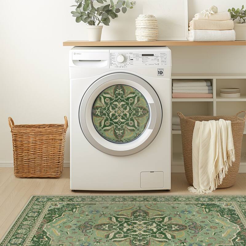 Mcow Botanical Collection Low-Pile Machine-Washable Non-Slip Area Rug