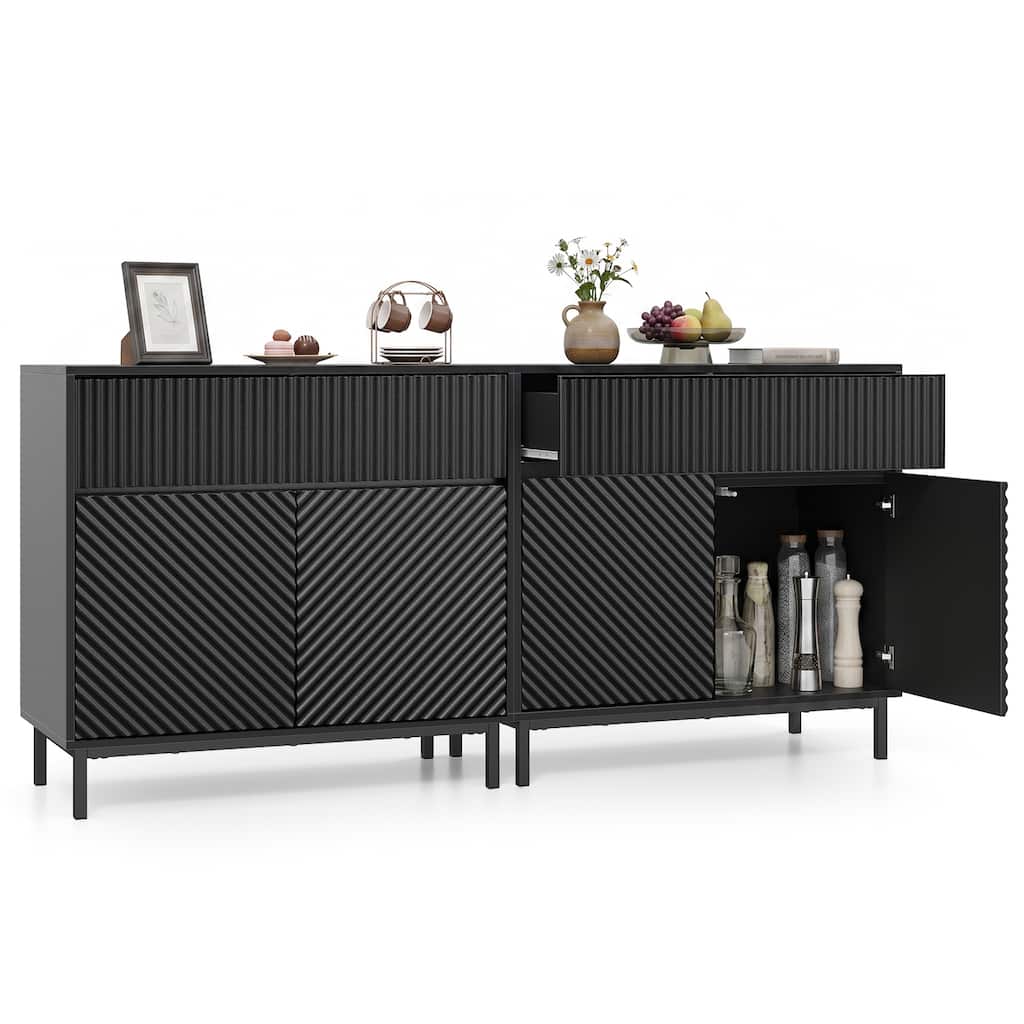Gymax 2PCS Buffet Cabinet w/Storage Coffee Bar Console Table w/2 Doors