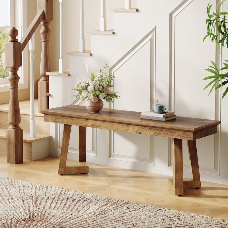 47" Indoor Farmhouse Wood Entryway Shoe Bench with Solid Leg
