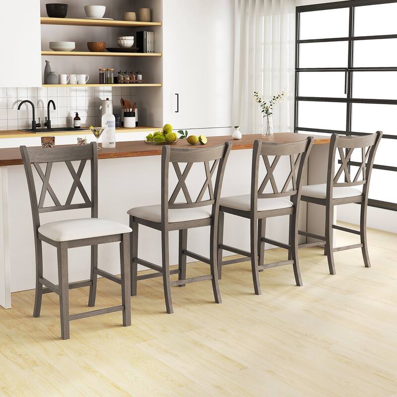 Gymax 2PCS Bar Stools 24''Counter Height Stools w/ Linen Fabric