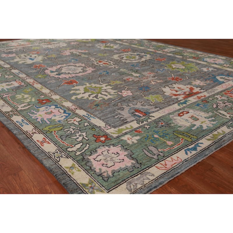 Hand Knotted Oriental 100% Wool Carpet Transitional All-Over Greys & Charcoal Oushak Area Rug - 10' 4'' X 8' 0''