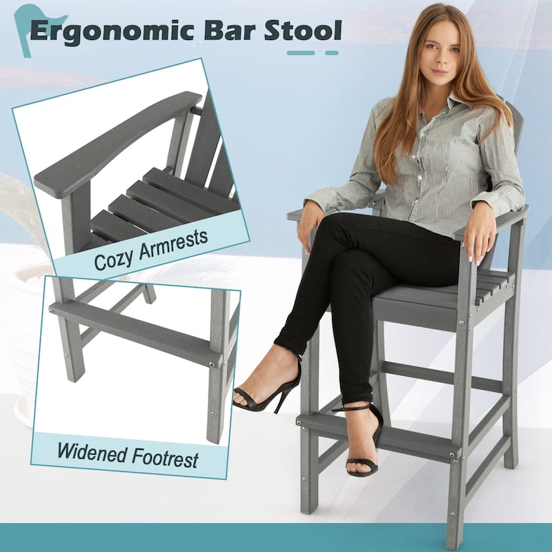 Gymax Set of 2 Patio HDPE Bar Height Stool All Weather Chair Armrest