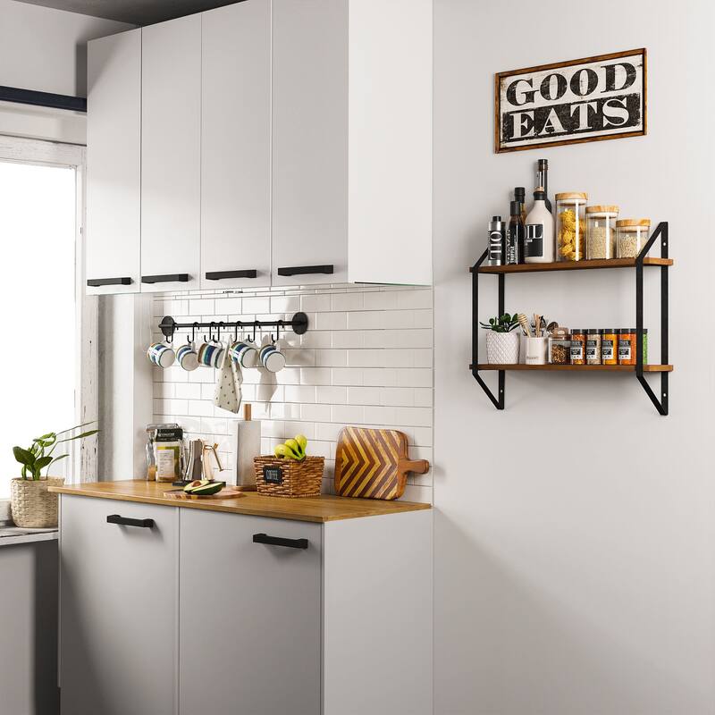 Wallniture Ponza 2-Tier Wood Floating Bookshelf for Bedroom Wall Decor