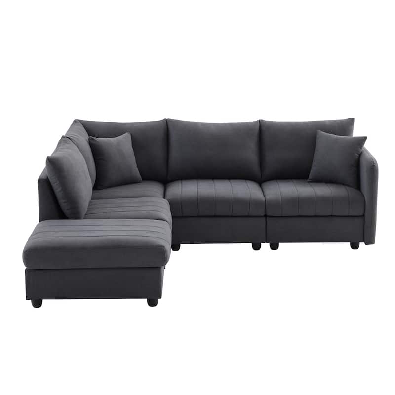 89" Modern Modular L-Shaped Sectional Sofa with Deep Seat,Movable Ottoman,Throw Pillows