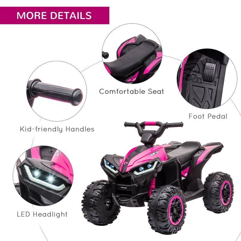 Electric 12V Kids ATV Quad with AUX Port, Headlights, Sound Effects and Wear-Resistant Wheels, Ride-On Car for Toddlers