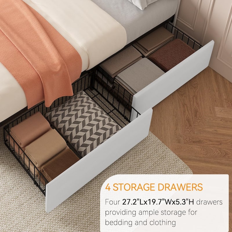 Bed Frame with 4 Storage Drawers and Headboard