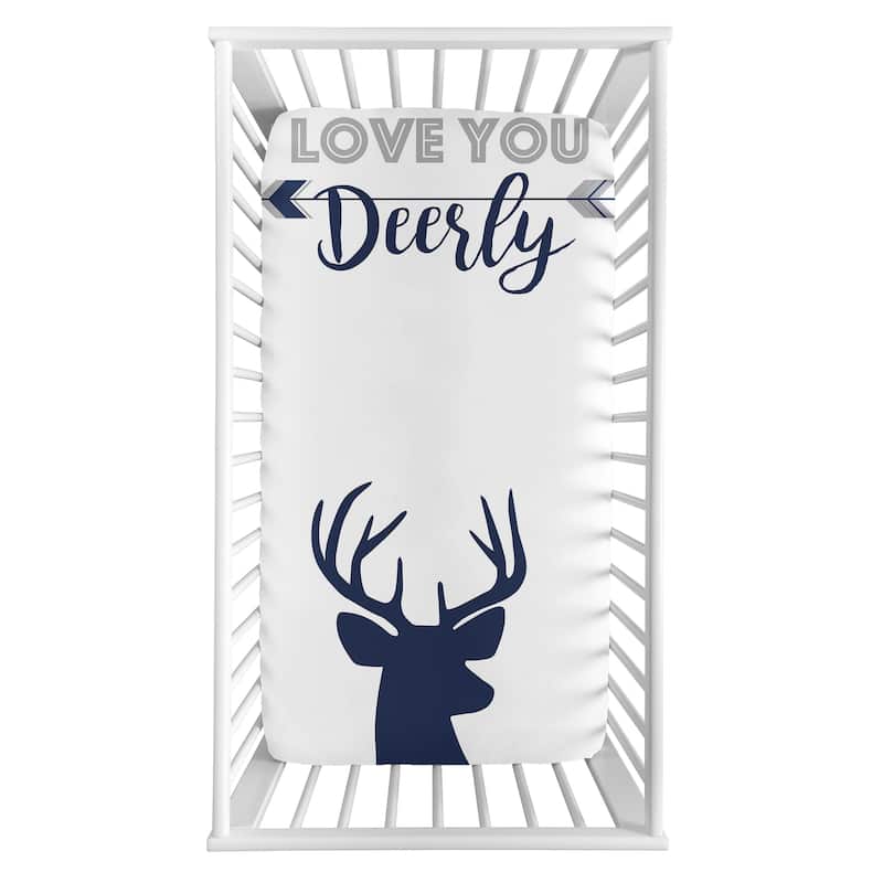 Woodland Deer Collection Boy Photo Op Fitted Crib Sheet - Navy Blue and White Stag