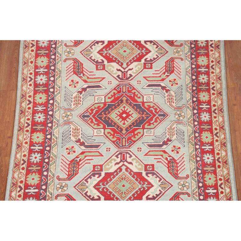 Oriental Blue Kazak Area Rug Hand-Knotted Wool Carpet - 3'8" x 5'8"