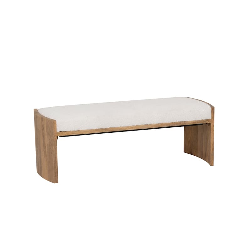 Wylam Cream Sherpa Knit Upholstered Curved Mango Wood Bench