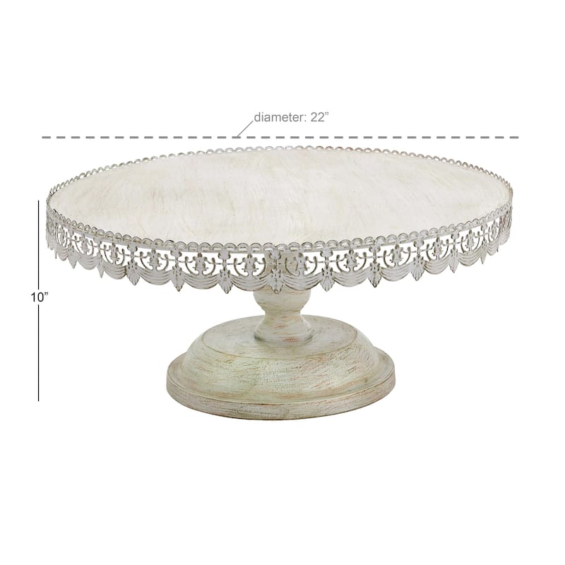 Metal Floral Cake Stand with Lace Inspired Edge - Cream - Roche River Decor