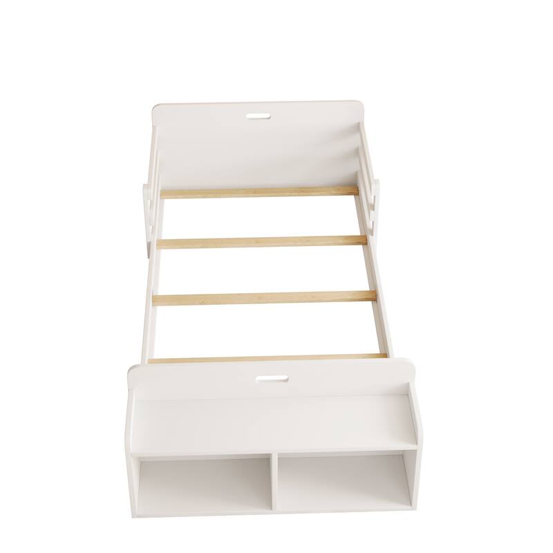 Twin Size Floor Bed with Storage Footboard and Guardrail