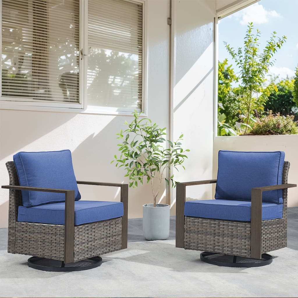 Outdoor Grey Wicker Swivel Glider Chair