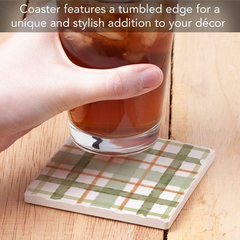 Stone Tumbled Tile Coasters, Farmhouse Plaid, Set of 4