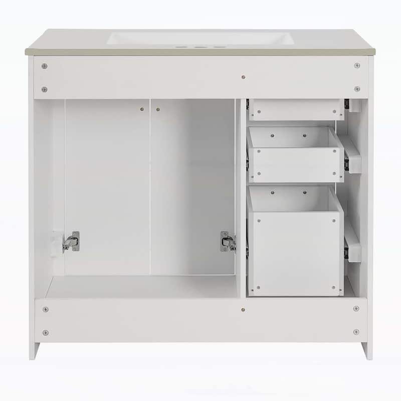 Wood Frame Bathroom Storage Cabinet with Ceramic Sink Combo