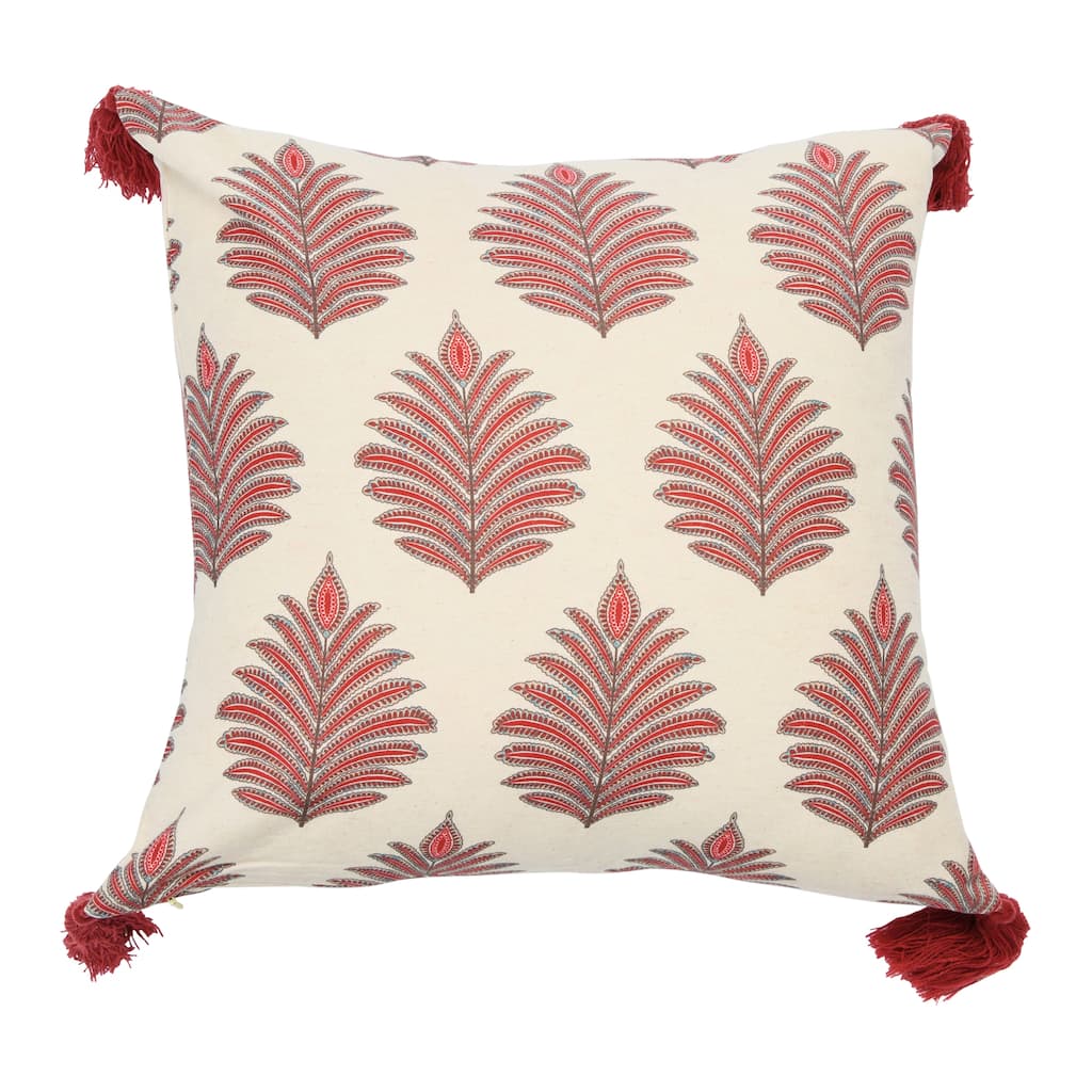 Square Fern Frond Pillow Cover with Tassels