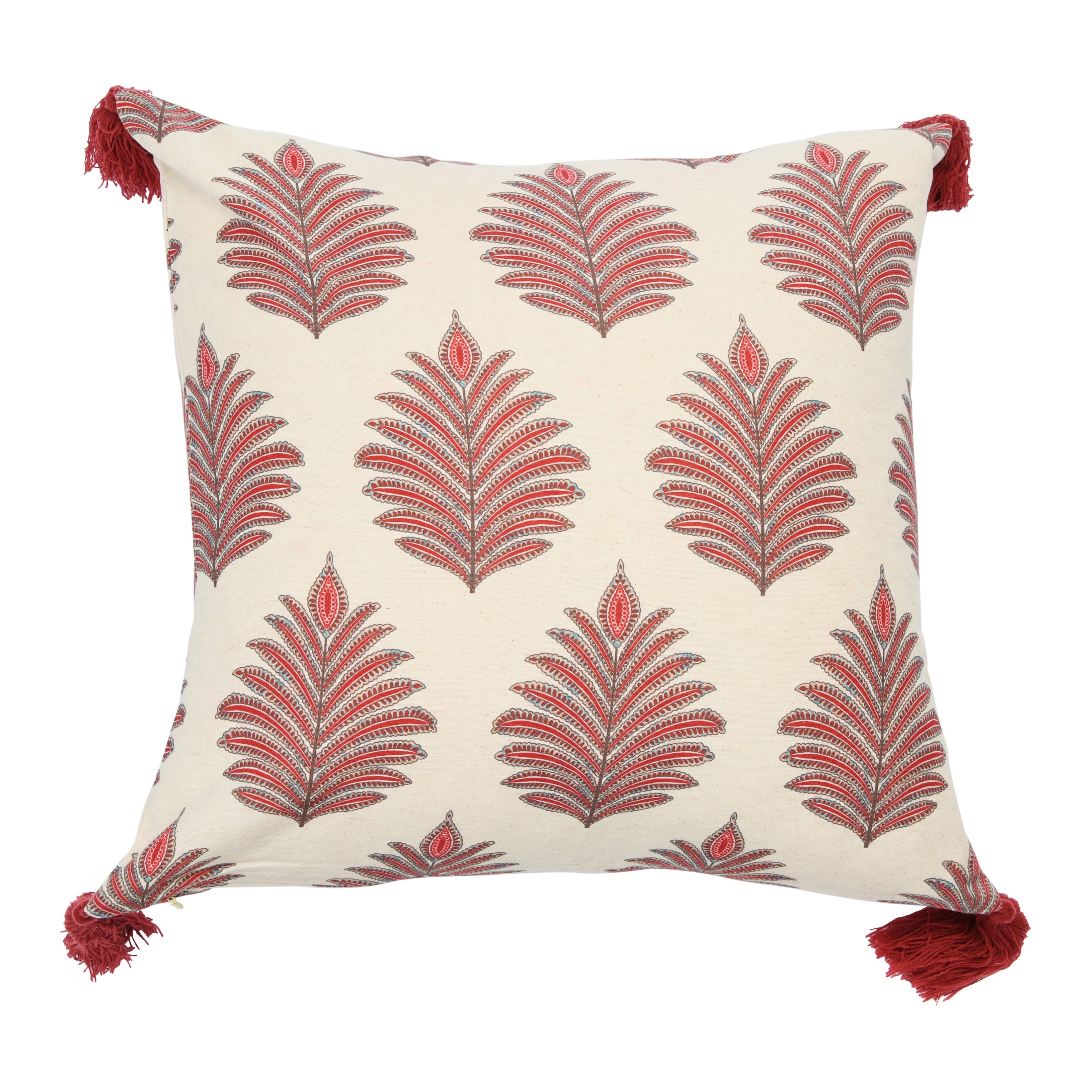 Square Fern Frond Pillow Cover with Tassels