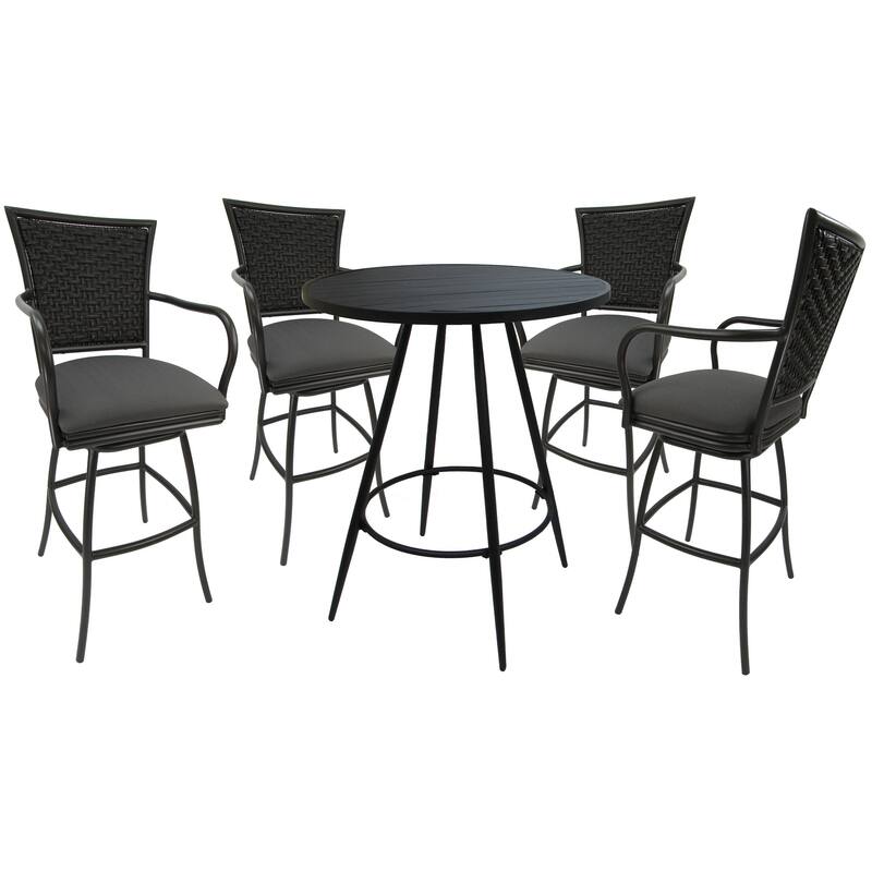 Outdoor/Indoor Metal Pub Set - Erin 30" Swivel Bar Stools - 30" Seat Bar Height - Dark Grey Linen - Black