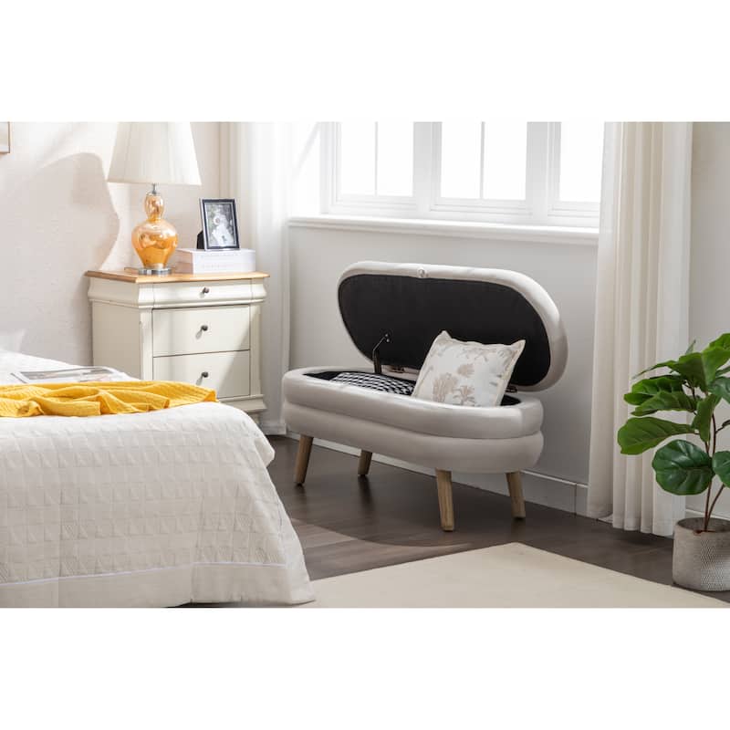 Featured Velvet Upholstered Footrest End of Bed Bench, Storage Stool Indoor Stool Casual Stool with Flipping Lid