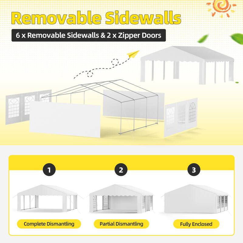 Durable Party Tent Gazebo for Events, Weddings, and BBQs - Includes Removable Sidewalls with Windows & Storage Bags, White