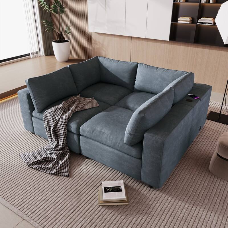 Modular Sofa with Wireless Charging and Built-in Bluetooth Speaker in Arm