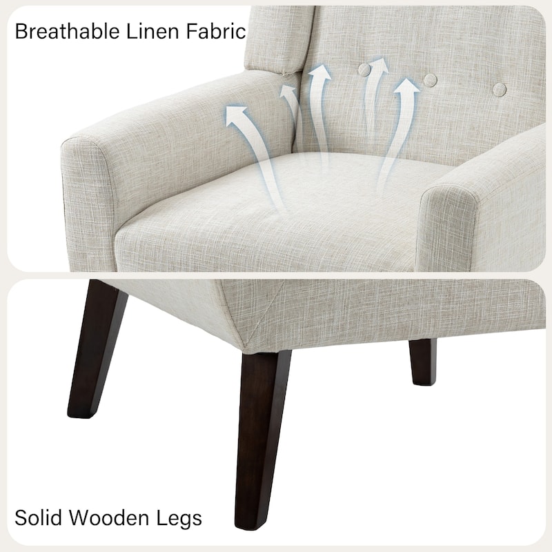 Modern Accent Chair Cotton Linen Upholstered Chair for Living Room