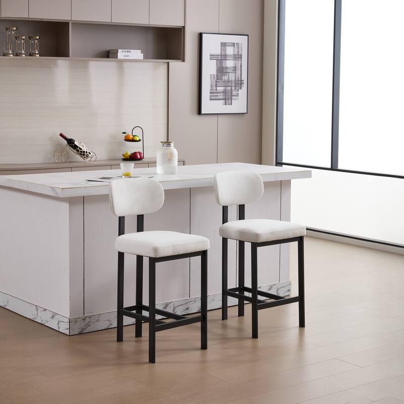 Bar Stools Set of 2, 26 inch Modern Upholstered Fabric Counter Height Bar stools, Kitchen Island Chairs with Metal Legs