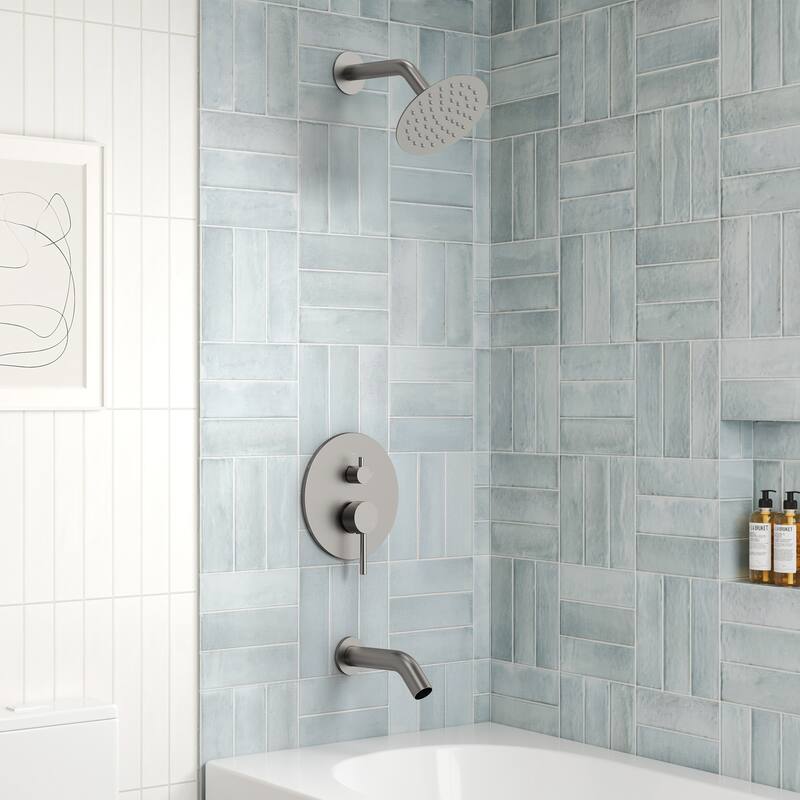 6" Dual-Function Tub and Shower Faucet Set, Modern Tub And Shower Trim Kit Valve Included - Brushed Nickel