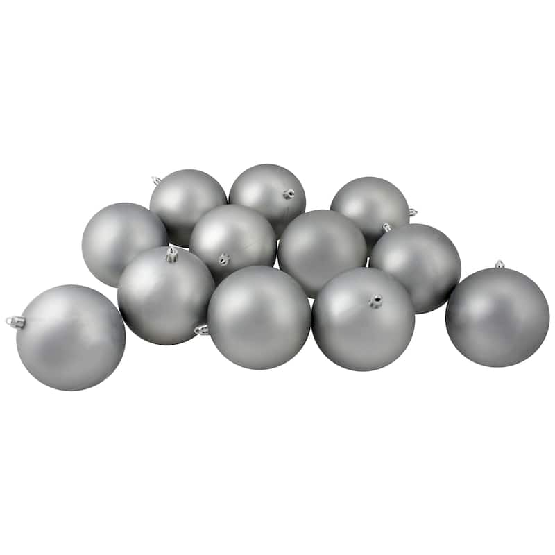 12ct Pewter Gray Shatterproof Matte Christmas Ball Ornaments 4"