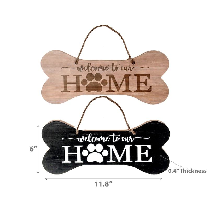 Mdf Bone Shaped Plaque Welcome To Our Home - Set of 2