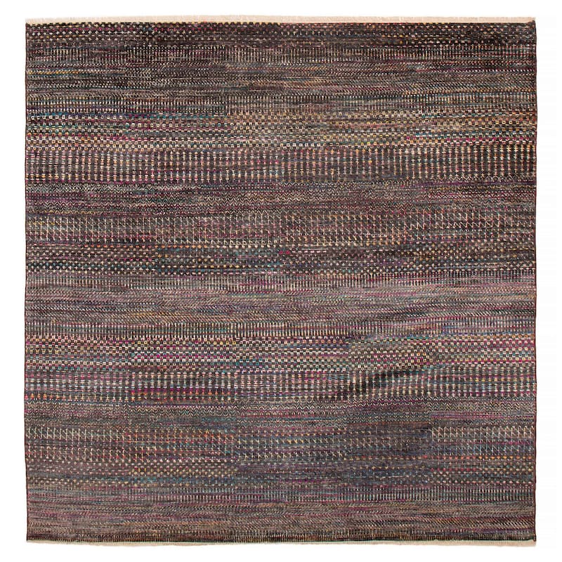 ECARPETGALLERY Hand-knotted Silk Shadow Black Multi Color Rug - 8' 4" x 8' 4" - 8' 4" x 8' 4" - Black/ Multi Color - Square