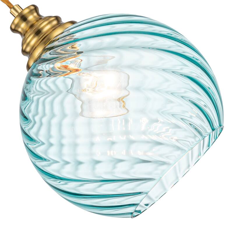 8" Blue Twisted Clear Glass Pendant Light Modern Kitchen Dining Room - Dia.8-in