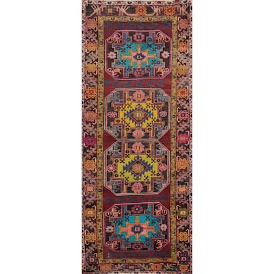 Hand Knotted Oriental 100% Wool Carpet Traditional Geometric Red Heriz Runner Rug - 9' 7'' X 3' 8''