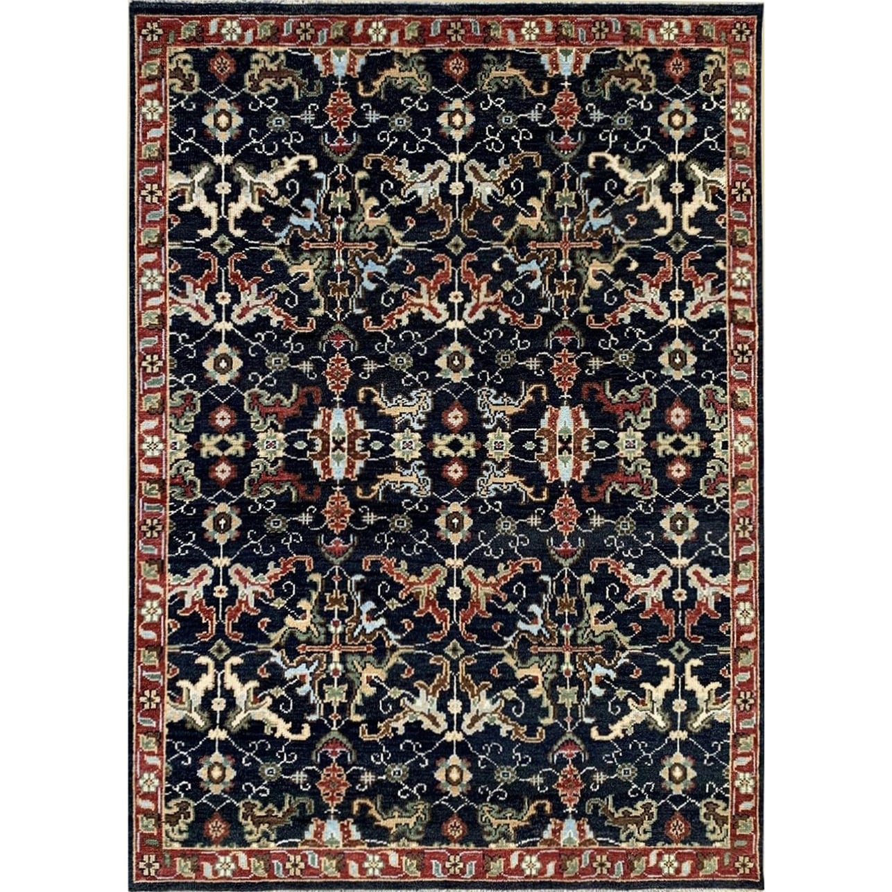 Handknotted Wool NAVY / RED Traditional Classic Serapi Rug