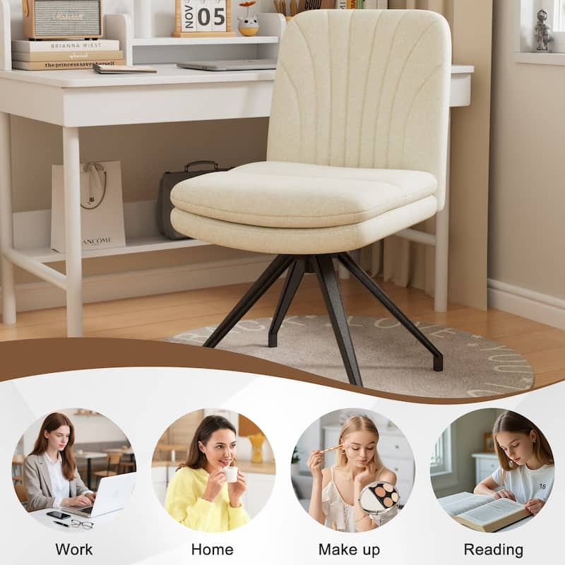 Javlergo Office Chair No Wheels Upholstered Desk Chair with Metal Legs Modern Vanity Chair Computer Task Chair for Home Office