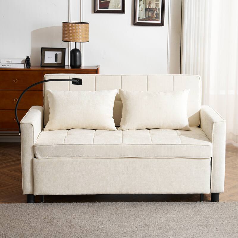 Loveseat Convertible Pull-out Sleeper Sofa Bed, with Reversible Backrest Cushion 2 USB Ports and Pockets Sleeper Couch