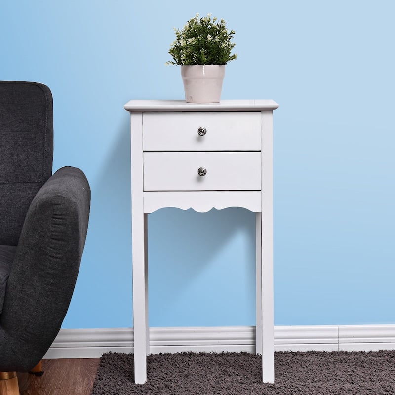 Gymax Side Table End Accent Table Night Stand W/ 2 Drawers Furniture