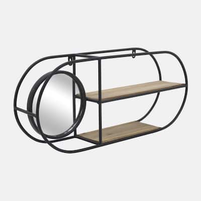 Oval Wall Shelf with Mirror - 30" - Black and Brown
