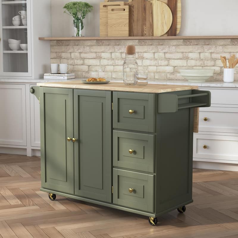 Dolly Madison Green Wood Kitchen Cart - 54" x 36" x 29"