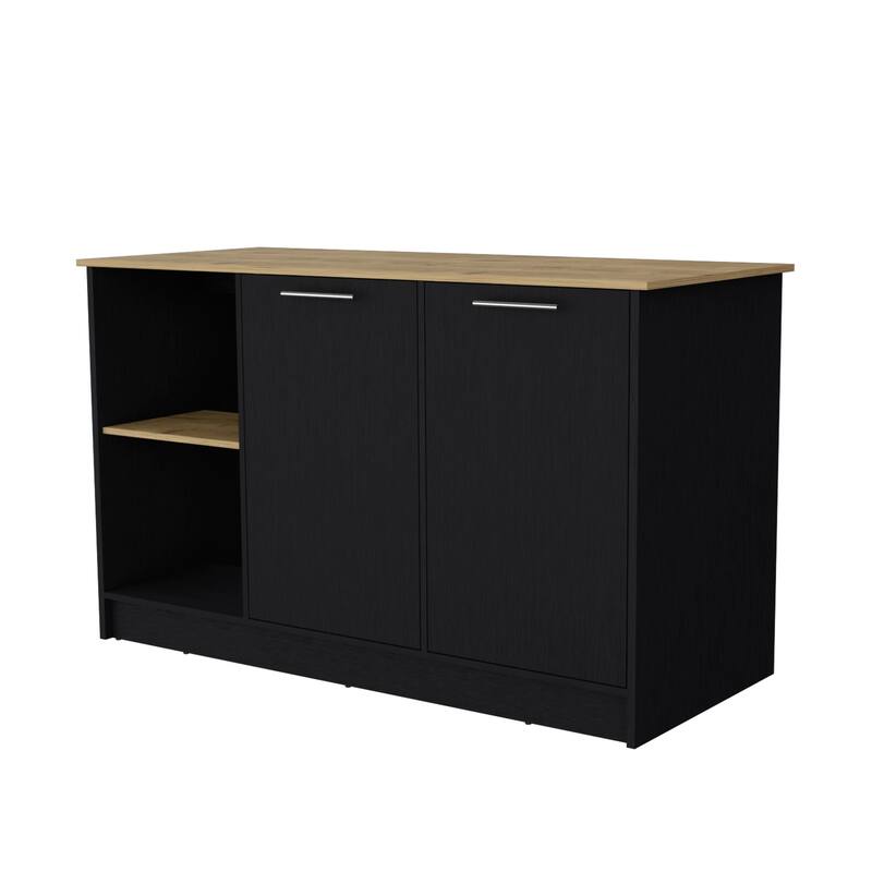 59" Kitchen Island with Large Countertop, Double-Door Cabinets, and Open Shelves, Ideal for Storage & Workspace