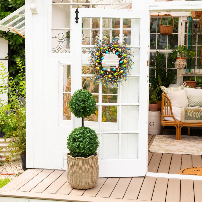 2-ft UV Resistant Artificial Boxwood Topiary with - Set of 2