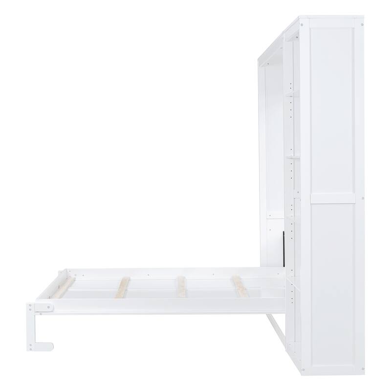 Space Saving Murphy Bed Wall Bed with 5 Layer Storage Shelves, Wood Foldable Platform Bed Frame, No Box Spring Needed